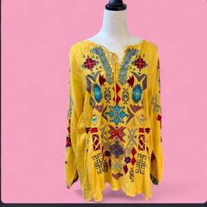 Gorgeous Johnny Was Yellow Embroidered Boho Blouse